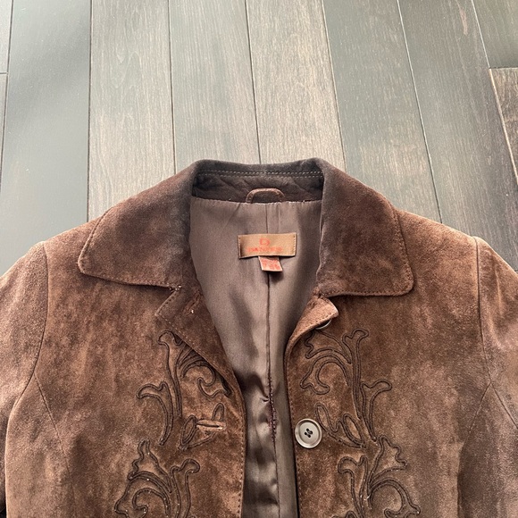 Brown Suede Long Coat with Embroidered Detail - Picture 3 of 4